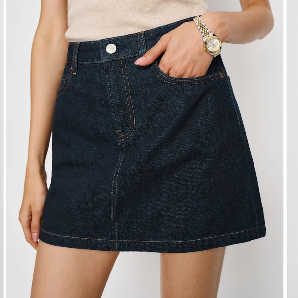 Reformation RUE High Rise Denim Mini Skirt Sz 28 NEW